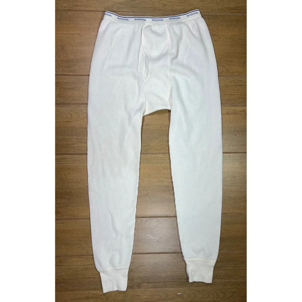 Fruit of the Loom Mens Waffle Knit Thermal Underwear Bottoms Cream RN 123187